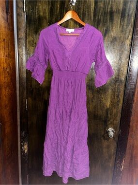 J GEE Purple V-Neck Smocked Waist Maxi Dress